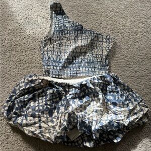 COA Blue & White One-Shoulder Two-Piece Set